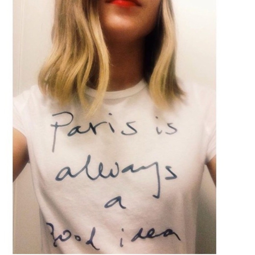 Sundry Paris Is Always A Good Idea Graphic T-Shirt White Cotton Size 1 Small
